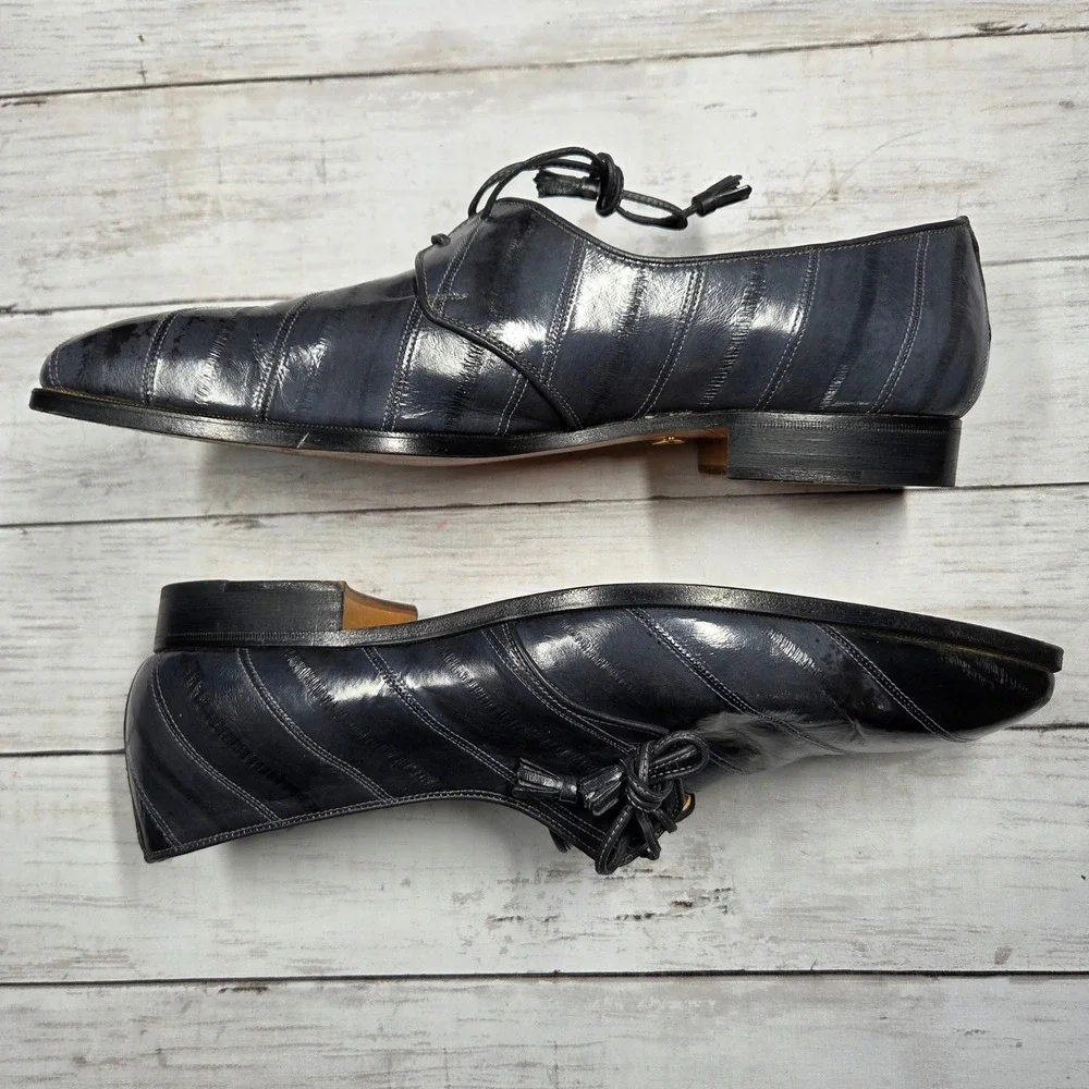 Giorgio Brutini Eel Skin Oxford Tassel Dress Shoes Mens 11.5 D Grey Blue 933278